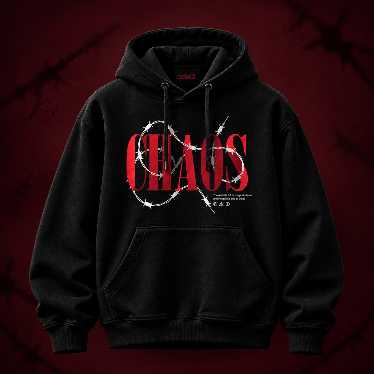 Chaos Barbed Wire Typo Hoodie (320 gsm)