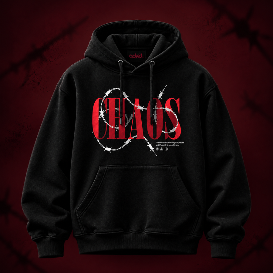 Chaos Barbed Wire Typo Hoodie (320 gsm)